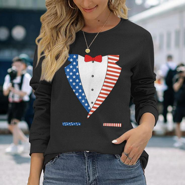 4Th Of July Independence Day American Flag Tuxedo Long Sleeve T-Shirt T-Shirt Gifts for Her