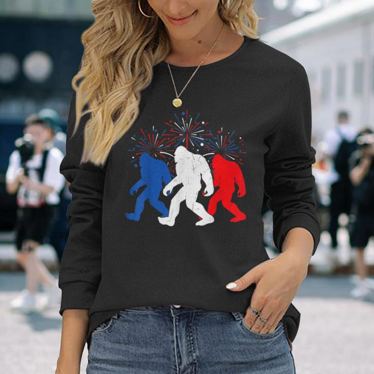 4Th Of July Red White Blue Bigfoot Fireworks Usa Flag Long Sleeve T-Shirt T-Shirt Gifts for Her