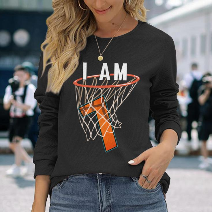 I Am 7 Basketball Themed 7Th Birthday Party Celebration Long Sleeve T-Shirt T-Shirt Gifts for Her