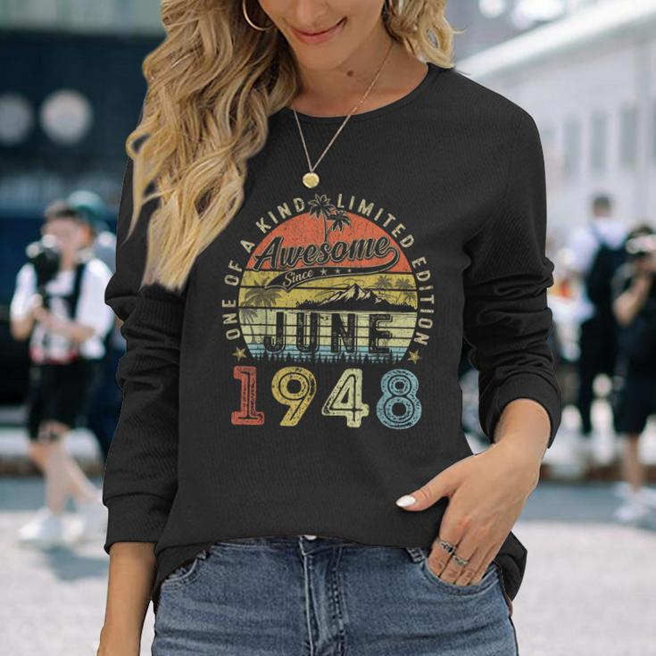75 Year Old Awesome Since June 1948 75Th Birthday Long Sleeve T-Shirt Gifts for Her