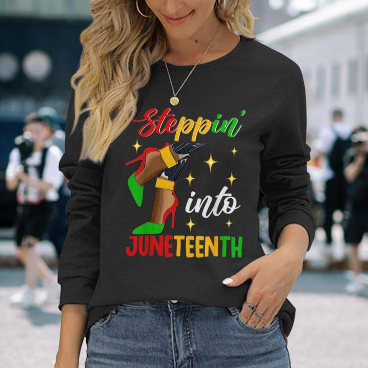 Afro Woman High Heels Black Girl Stepping Into Junenth Long Sleeve T-Shirt Gifts for Her