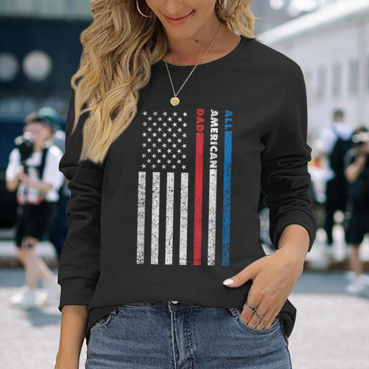 All-American Dad Patriotic Usa Flag Fathers Day Long Sleeve T-Shirt Gifts for Her