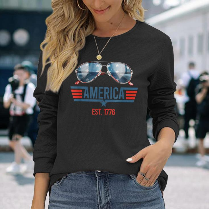America Est 1776 Usa 4Th Of July Patriotic Sunglasses Long Sleeve T-Shirt T-Shirt Gifts for Her