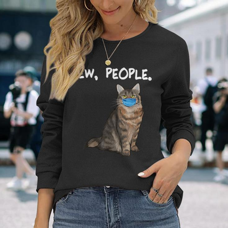 American Bobtail Ew People Cat Wearing Face Mask Long Sleeve T-Shirt Gifts for Her