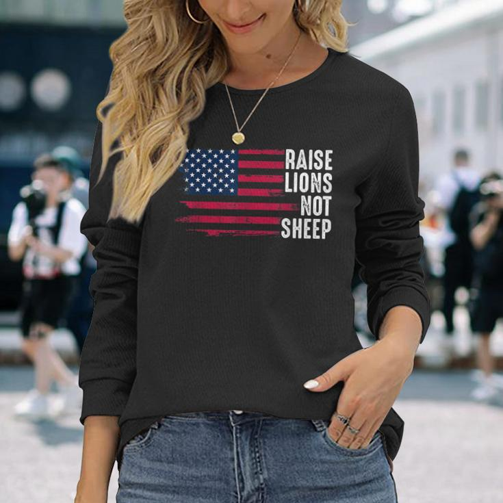 American Flag Patriot Raise Lions Not Sheep Patriotic Lion Long Sleeve T-Shirt Gifts for Her
