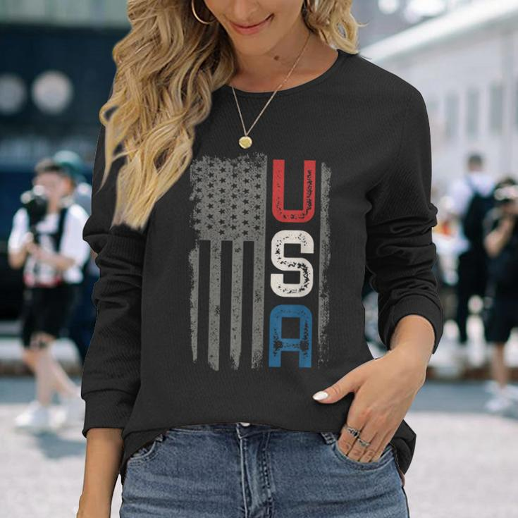 American Flag Vintage Usa Patriotic Distressed American Flag Long Sleeve T-Shirt T-Shirt Gifts for Her