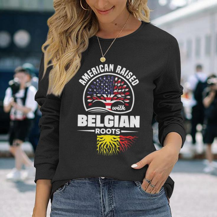 American Raised With Belgian Roots Belgium Belgian Flag Long Sleeve T-Shirt Gifts for Her