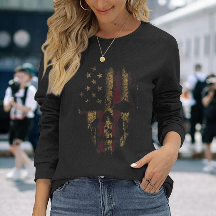 American Skull Flag Patriotic Happy 4Th Of July Long Sleeve T-Shirt T-Shirt Gifts for Her