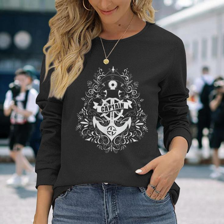 Anchor Captain Sailing Boating Lover Long Sleeve T-Shirt Gifts for Her