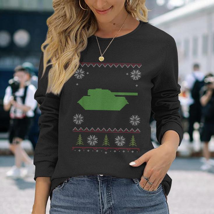 Army Tank Ugly Sweater Christmas Long Sleeve T-Shirt Gifts for Her