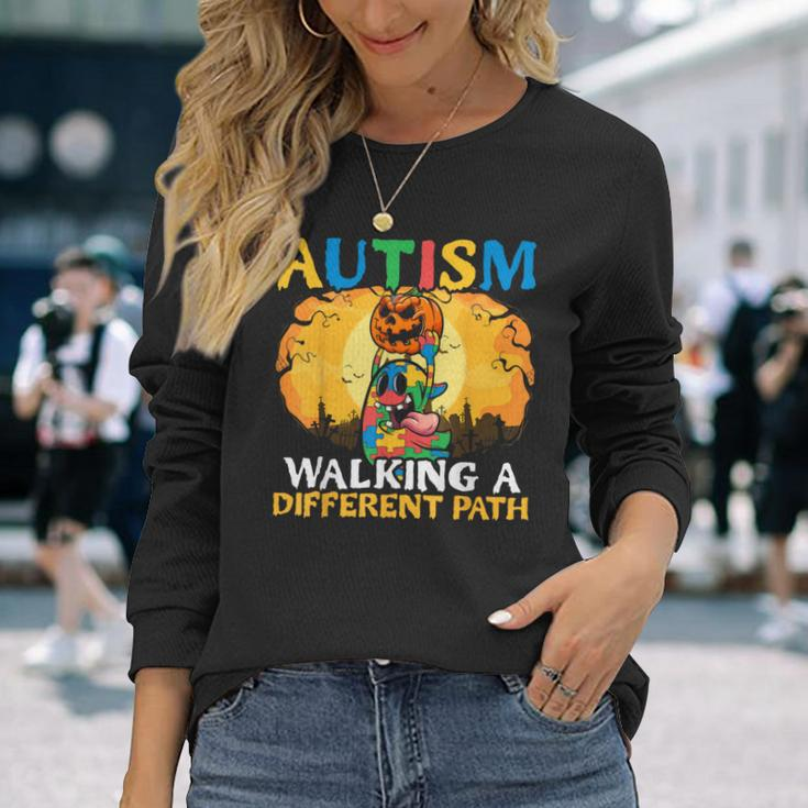 Autism Halloween Puzzle Trick Or Treat Autism Awareness Long Sleeve T-Shirt Gifts for Her