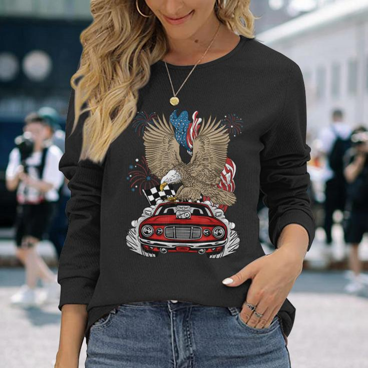 Auto Racing 4Th Of July Eagle Usa Flag Dragster Race Long Sleeve T-Shirt T-Shirt Gifts for Her