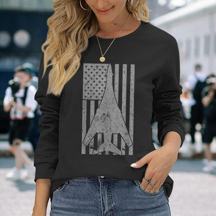 B-1 Lancer Supersonic Bomber Airplane Vintage Flag Long Sleeve T-Shirt Gifts for Her