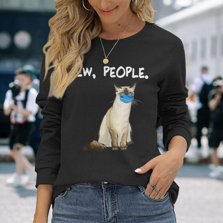 Balinese-Javanese Ew People Cat Wearing Face Mask Long Sleeve T-Shirt Gifts for Her