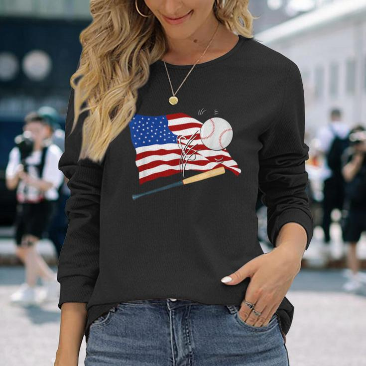 Baseball American Flag Baseball Usa Long Sleeve T-Shirt T-Shirt Gifts for Her