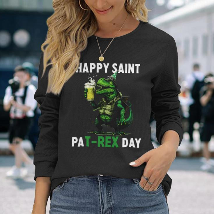 Beer Beer Dinosaur St Patricks Day Shirt Happy St Pat Trex Long Sleeve T-Shirt Gifts for Her