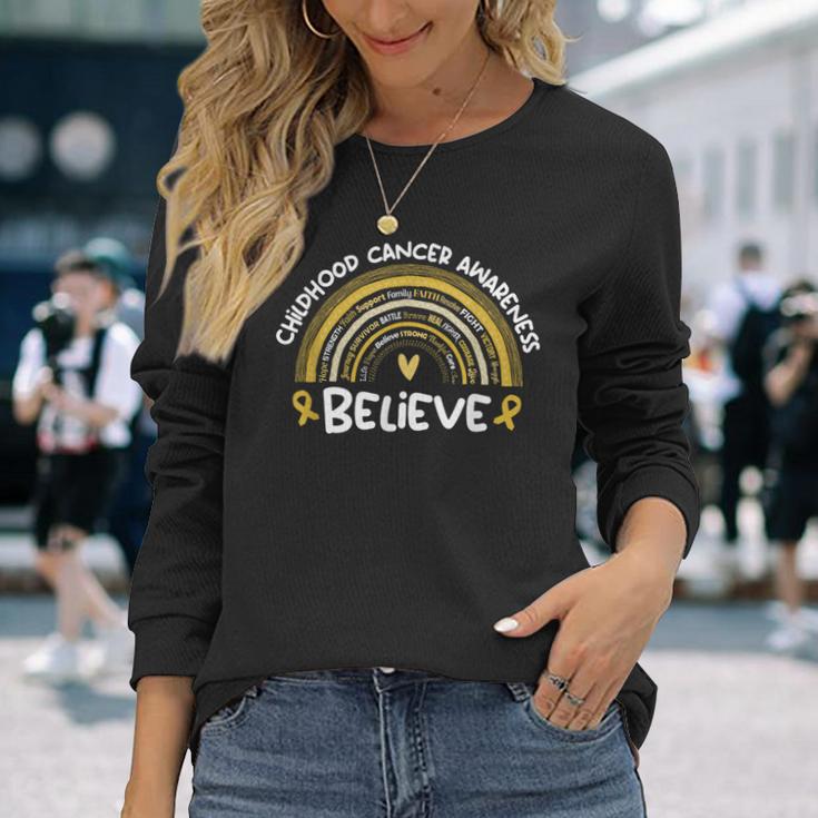 Believe Childhood Cancer Awareness Month Long Sleeve T-Shirt Gifts for Her