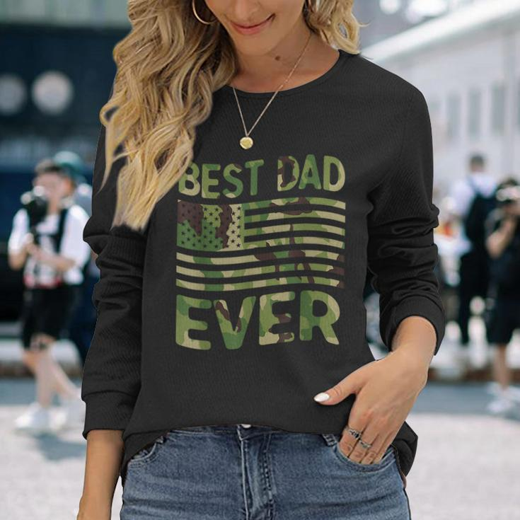 Best Dad Ever Fathers Day American Flag Military Camo Long Sleeve T-Shirt Gifts for Her
