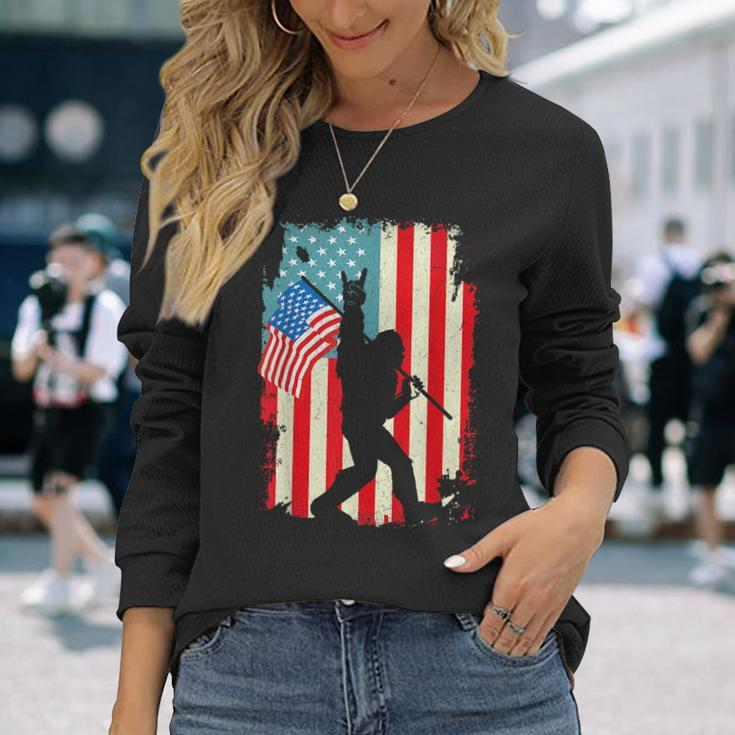 Bigfoot Rock And Roll Usa Flag Fourth 4Th Of July Long Sleeve T-Shirt Gifts for Her