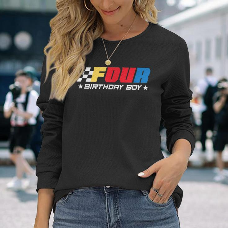 Birthday Boy 4 Four Race Car 4Th Racing Pit Crew Driver Long Sleeve T-Shirt Gifts for Her
