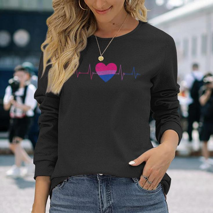 Bisexual Heartbeat Bi Flag Ekg Pulse Line Lgbt Pride Long Sleeve T-Shirt T-Shirt Gifts for Her