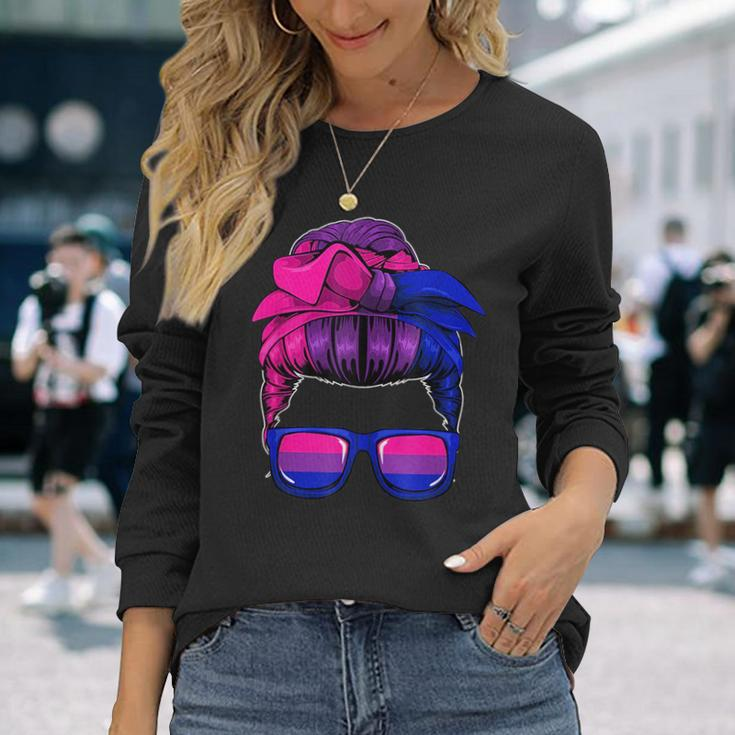Bisexual Messy Bun Lgbt-Q Cool Subtle Bi Pride Flag Colors Long Sleeve T-Shirt T-Shirt Gifts for Her