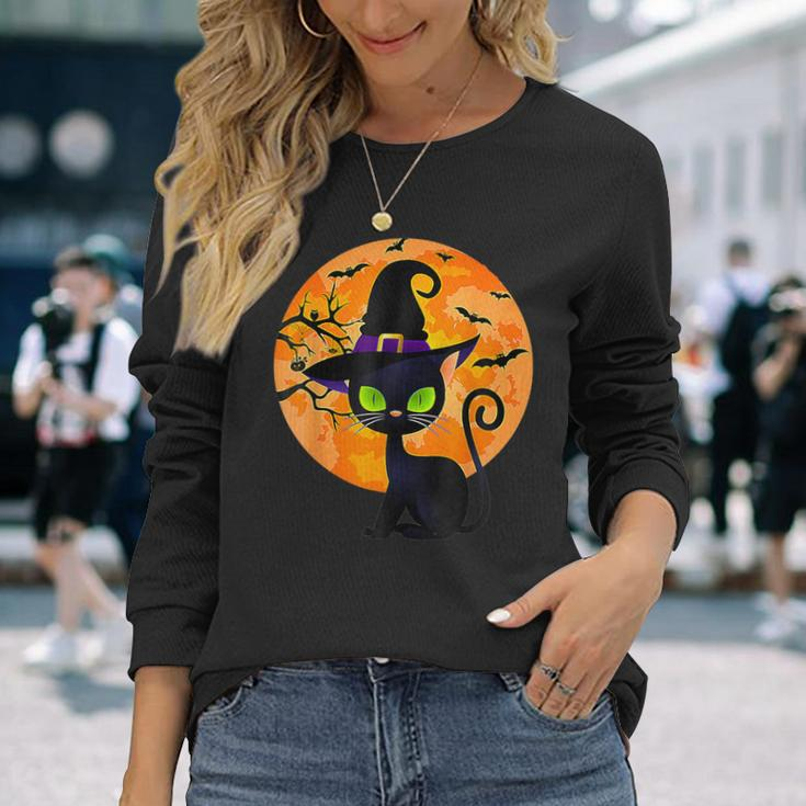 Black Cat Full Moon Halloween Costume Bunch Of Hocus Pocus Long Sleeve T-Shirt Gifts for Her