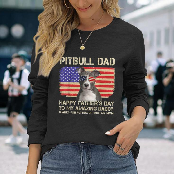Blue Nose Pitbull Dad Happy Fathers Day To My Amazing Daddy Long Sleeve T-Shirt Gifts for Her