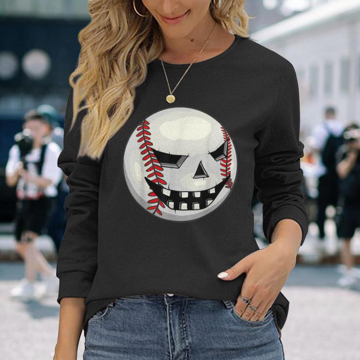 Boys Halloween Jack O Lantern Baseball Player Coach Pitcher Long Sleeve T-Shirt Gifts for Her