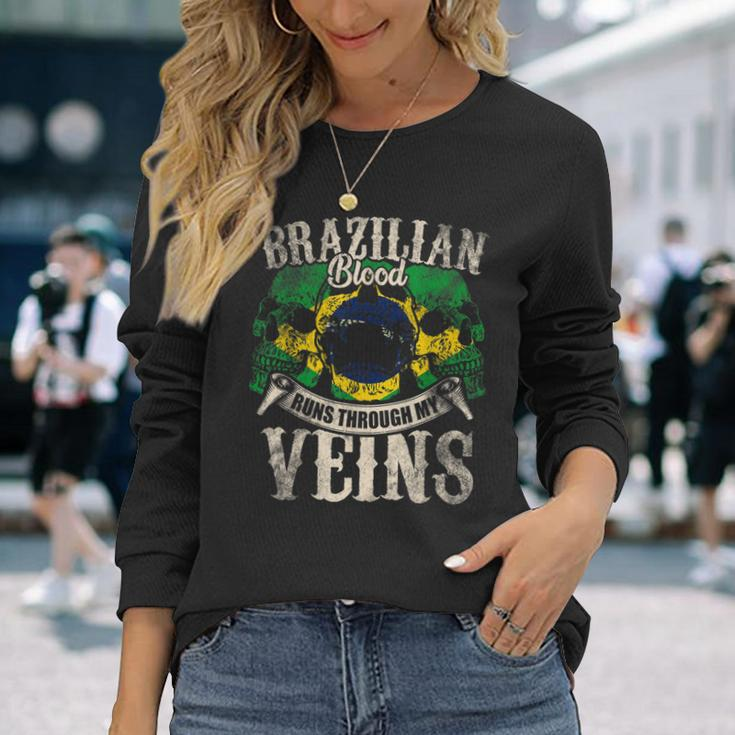 Brazilian Blood Runs Through My Veins Long Sleeve T-Shirt Gifts for Her