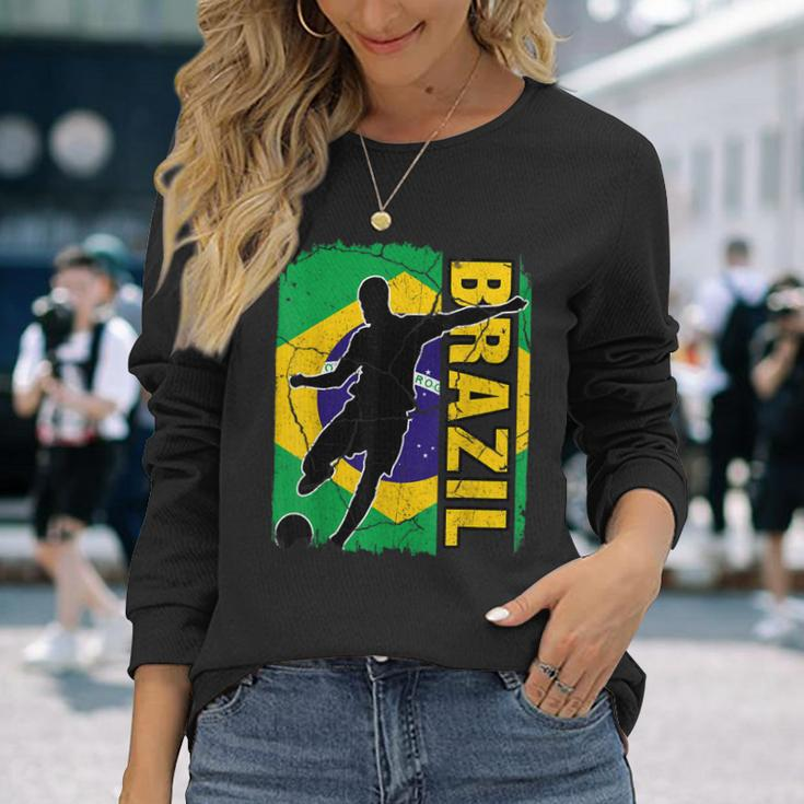 Brazilian Soccer Team Brazil Flag Jersey Football Fans Long Sleeve T-Shirt Gifts for Her