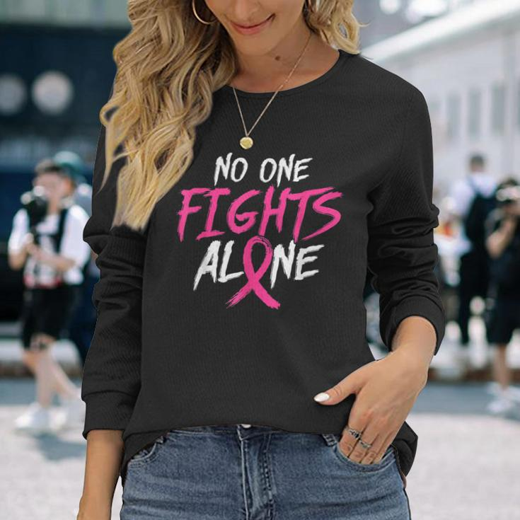 Breast Cancer Awareness No One Fight Alone Month Pink Ribbon Long Sleeve T-Shirt Gifts for Her