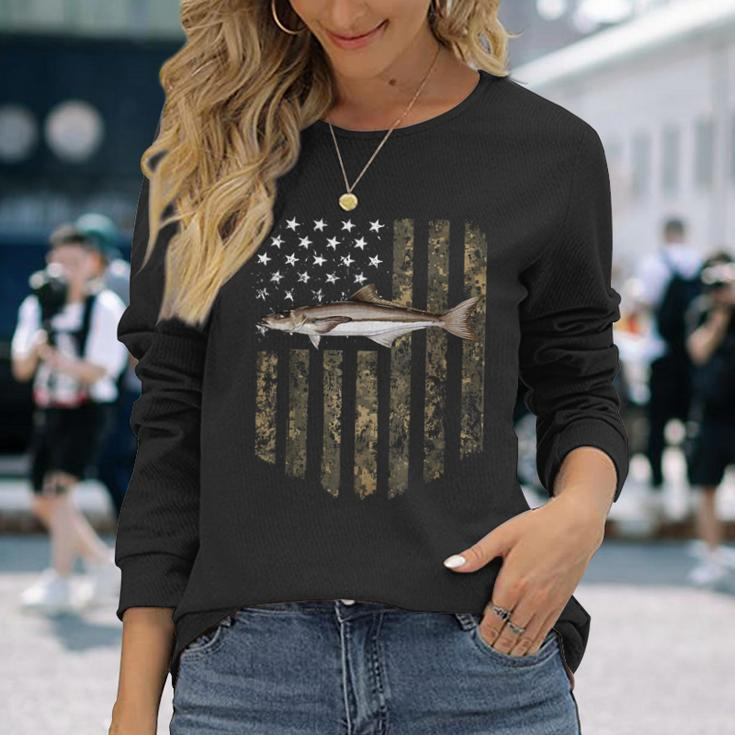 Camo American Flag Cobia Fishing 4Th Of July Long Sleeve T-Shirt Gifts for Her