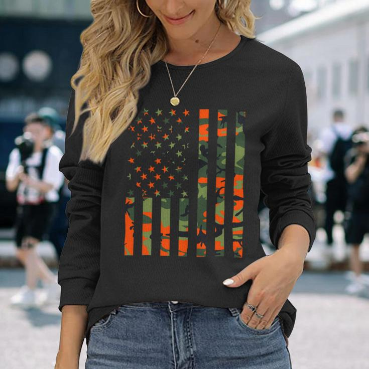 Camouflage American Flag For Hunters And Men Women Patriots Long Sleeve T-Shirt Gifts for Her