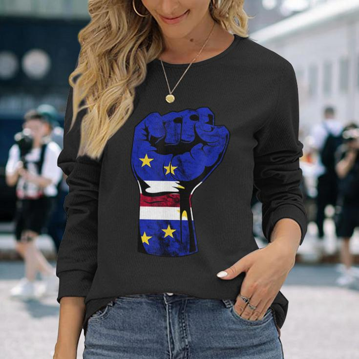 Cape Verde Cape Verdean Flag Power Handfist Cabo Pride Long Sleeve T-Shirt Gifts for Her