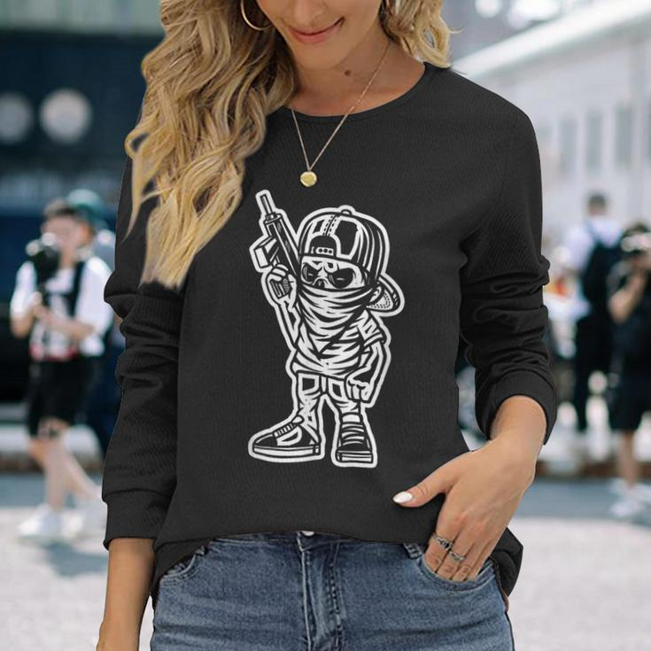 Cartoon Character Badass With A Gun Gangster Chicano Long Sleeve T-Shirt T-Shirt Gifts for Her