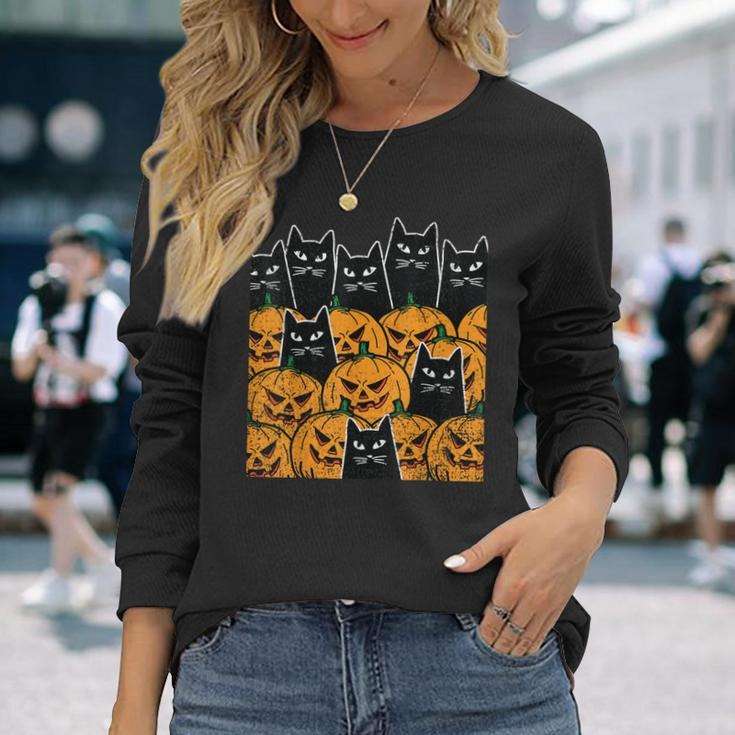 Cat Pumpkin Halloween Costume Spooky Black Animal Long Sleeve T-Shirt Gifts for Her