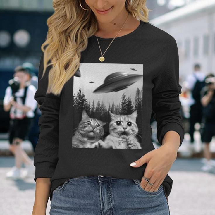 Cat Selfie With Alien Ufo Spaceship Cat Lovers Long Sleeve Gifts for Her