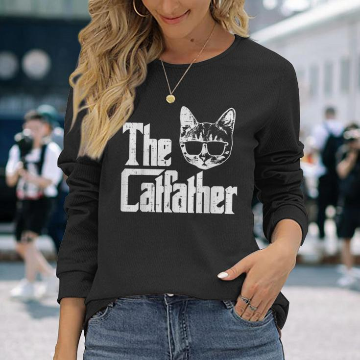 The Catfather Cat Dad Fathers Day Movie Pun Papa Long Sleeve T-Shirt T-Shirt Gifts for Her