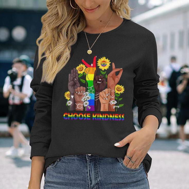 Choose Kindness Sign Language Hand Lgbtq Gay Les Pride Asl Long Sleeve T-Shirt T-Shirt Gifts for Her