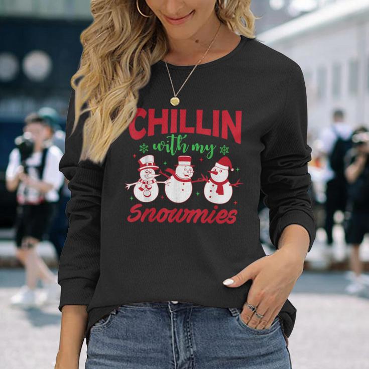 Christmas Chillin With My Snowmies Snowman Long Sleeve T-Shirt Gifts for Her