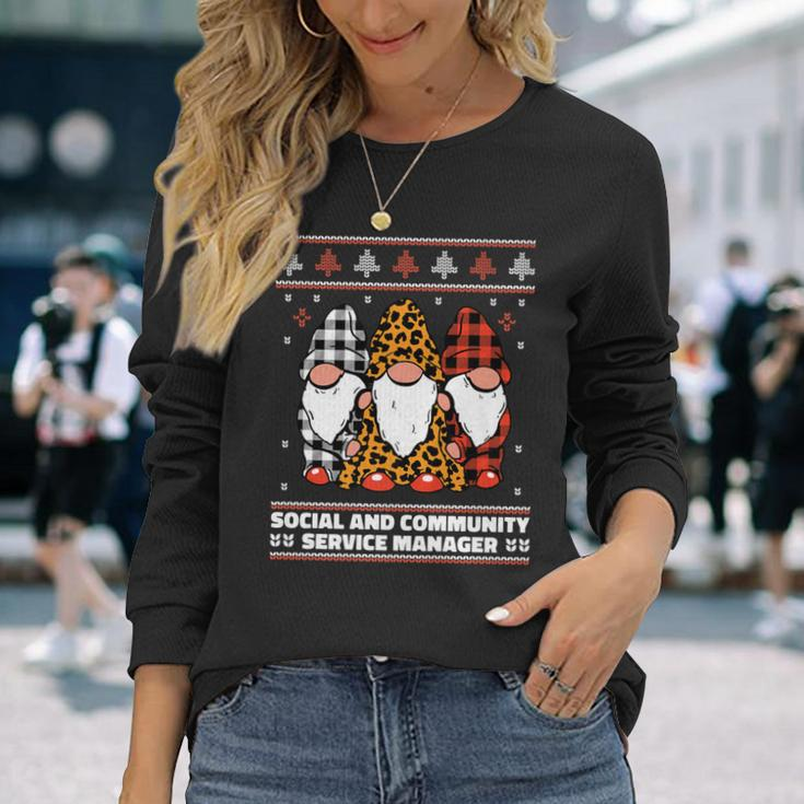 Christmas Santa Gnome Social And Community Service Manager Long Sleeve T-Shirt Gifts for Her