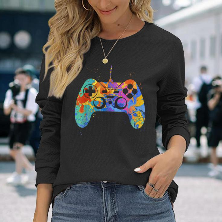 Colorful Gamer Graphic Gaming Controller Graphic Long Sleeve Gifts for Her