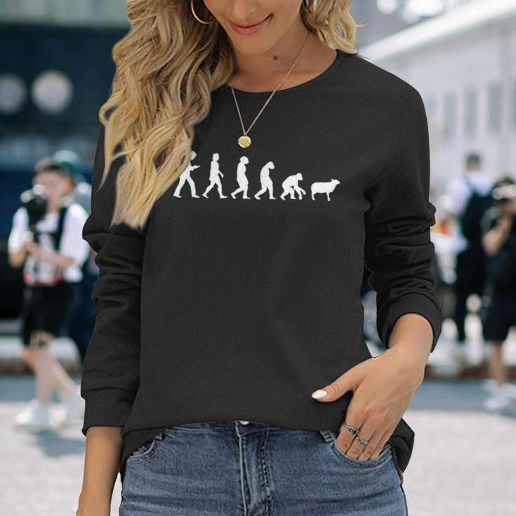 Conspiracy Theorist Human Evolution Wake Up Sheeple Sheep Long Sleeve T-Shirt Gifts for Her