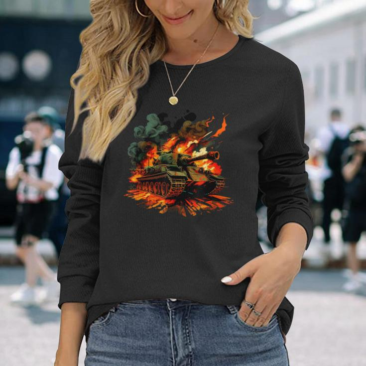 Cool Tank On Flames For Military Tank Lovers Long Sleeve T-Shirt Gifts for Her