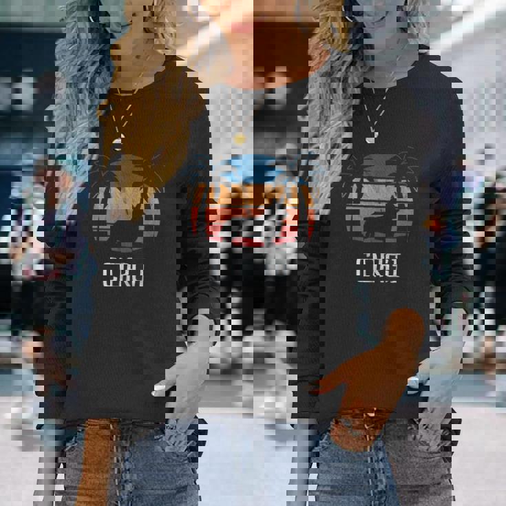 Corgi Dog Retro 70S 80S Beach Long Sleeve T-Shirt T-Shirt Gifts for Her