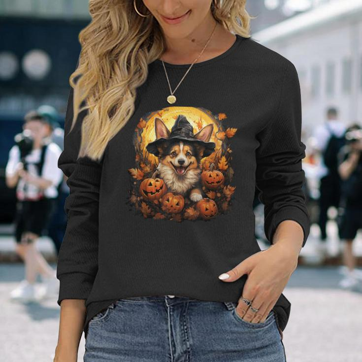Corgi Witch Cute Halloween Costume For Dog Lover Long Sleeve T-Shirt Gifts for Her