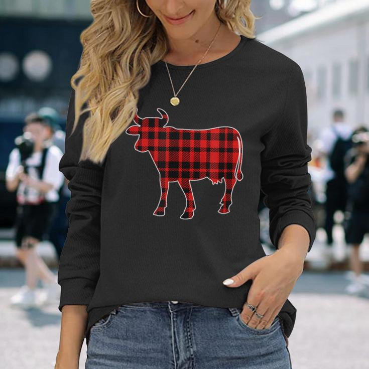 Cow Buffalo Plaid Costume Cow Lover Xmas Long Sleeve T-Shirt Gifts for Her