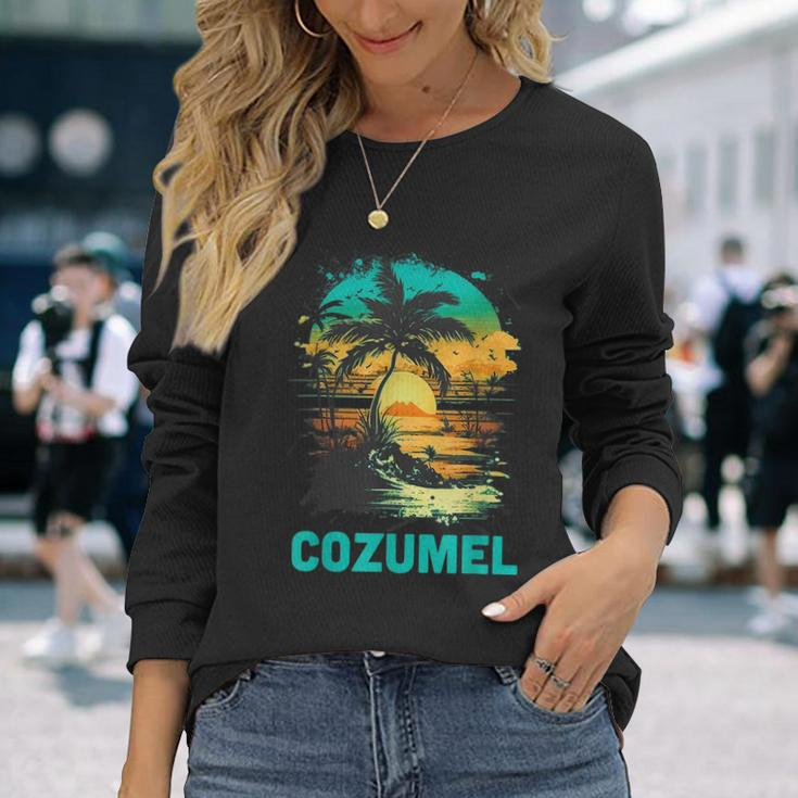 Cozumel Mexico Tropical Sunset Beach Souvenir Vacation Long Sleeve T-Shirt Gifts for Her