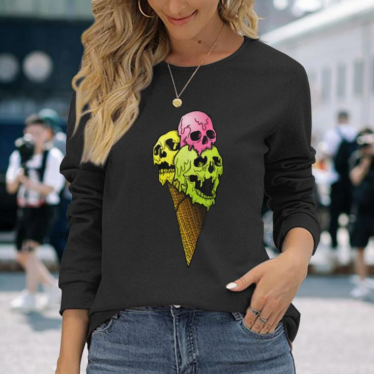 Creepy Skulls Icecream Horror Colorful Halloween Halloween Long Sleeve T-Shirt Gifts for Her